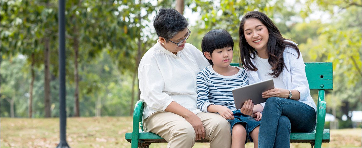 Family evaluating insurance info
