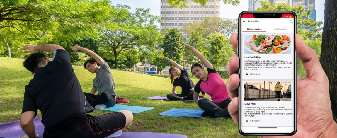 People doing yoga in park